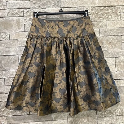 Falda midi David Meister Neiman Marcus floral plisada dorada talla 6 Foto 1 de 4