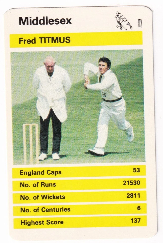 1978 Cricket Card FRED TITMUS * MIDDLESEX - image 1 of 1
