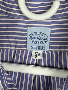 Camisa Mercer and Sons Para Hombre 17.5/34 Rayas Botón Hecha en EE. UU. 100% Algodón - Imagen 1 de 12
