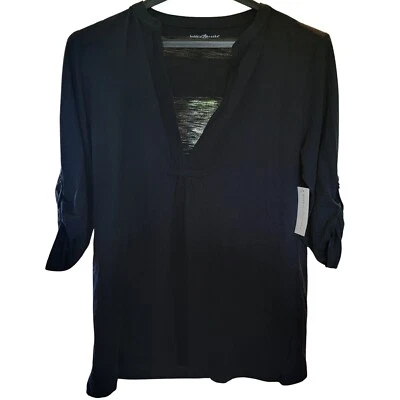 Bobbie Brooks Tunic Top Roll Tab Sleeve V-Neck Casual Blouse Size M - Image 1 of 4