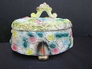 Vintage Hand Painted Vanity Dresser Box Floral w Gold Accents 7 x 4.5 Japan - Imagen 1 de 6