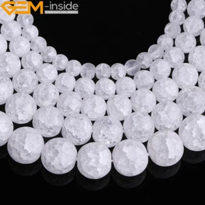 Natural Gemstone White Crackle Rock Quartz Frost Matte Round Beads 15" 6mm 8mm - Picture 1 of 24