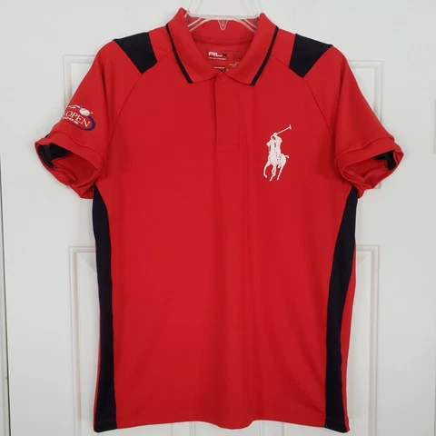 RLX Ralph Lauren Polo 2006 US Open Tennis Shirt Red Snap Button Women's XL Cover