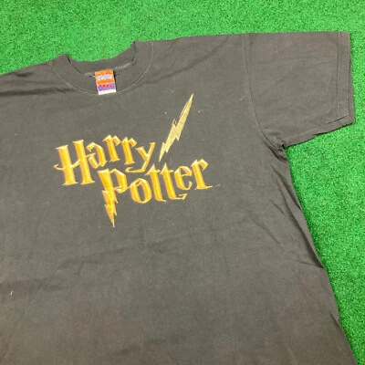 Vintage Harry Potter Shirt Mens L Black Gold 2000 Spell Out Logo Book Promo Y2K - Image 1 of 4