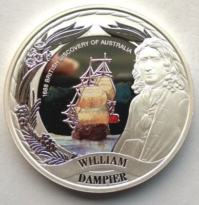 Tuvalu 2006 Cap.William Dampier Dollar 1oz Silver Coin,Proof - Image 1 of 2