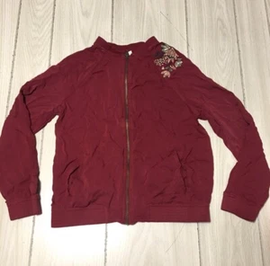 Maurices Lightweight Jacket Full Zip Floral Burgundy  XS - Picture 1 of 8