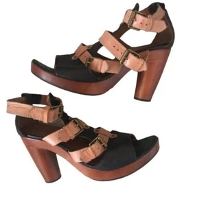 Chie Mihara schwarz hellbraune Gladiator-Sandale mit rundem Absatz Größe 9 Bankok - Bild 1 von 15