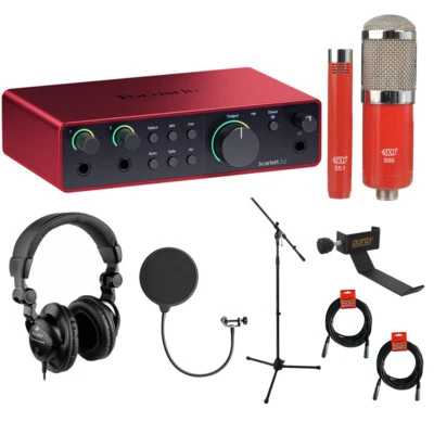 Focusrite Scarlett 2i2 USB-C w/ Mic, Headphones, Filter, Holder, Stand & XLR KIT - Image 1 of 4