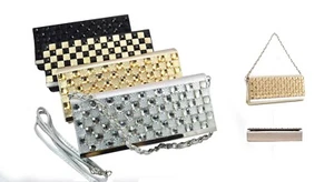 Gem Fold Over Schlangenhaut Handtasche zwei Riemen silber schwarz gold Party Glitzer - Bild 1 von 8