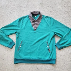 Vintage Pierre Cardin Polo Shirt Large Green Gray Snap Pockets 80s Golf Rugby - Picture 1 of 19