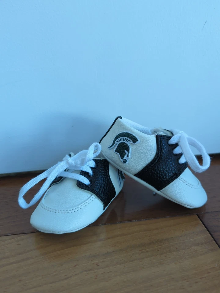 Michigan State Spartans Pre-Walker Baby Shoes - Black Trim - Image 1 of 1