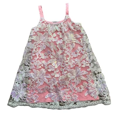$140 Halabaloo 8 Dress Pink Satin White Tulle Sequins Party Wedding Guest Mesh - Image 1 of 4