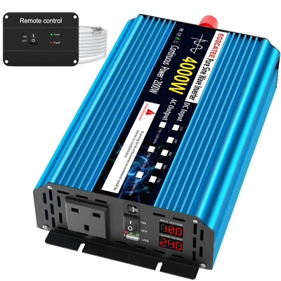 2000W 4000W Pure Sine Wave Power Inverter Converter DC 12V to 220V 240V USB LCD - Image 1 of 4