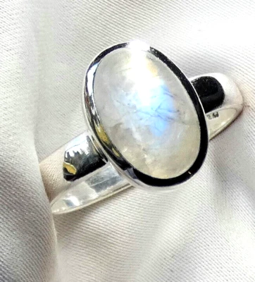 Ring 925 Silber Gr. 19,7 (62) Mondstein mit Blau - Goldschimmer UNIKAT NEU - Bild 1 von 4