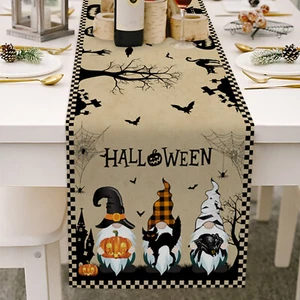 Spider Web Gnome Halloween Table Runner Kitchen Dining Coffee Table Decoration - Picture 1 of 5
