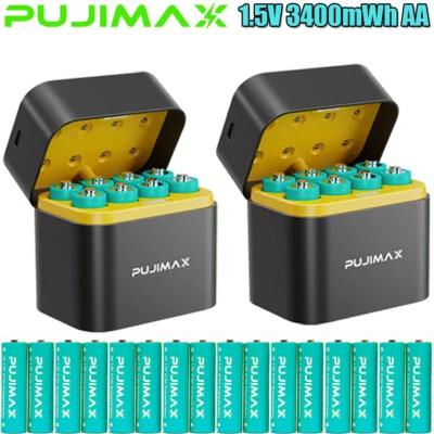 16PCS AA 3400mWh 1.5V Rechargeable Lithium Batteries With 1PCS Fast Charger Box - Image 1 of 4