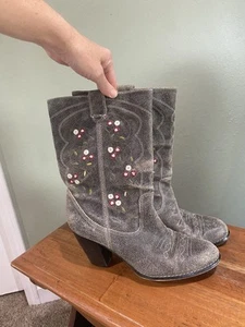 Anthropologie Seychelles Cowboy Boots Flowers Suede Western Country Size 9.5 - Picture 1 of 12