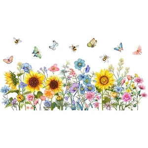 PVC Botanical Flower Sunflower Butterfly Wall Sticker for Glass and Walls - Picture 1 of 10