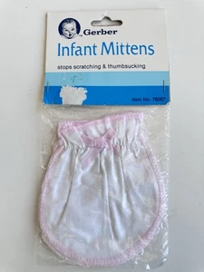 Vintage 80s 90s GERBER White Pink baby Mittens - Picture 1 of 3