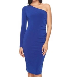 Maggy London Midi tailliert gerafft One Shoulder lila Kleid 10 - Bild 1 von 16