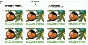 #2368 1987 22c Ornamente auf Baumplatte 8er Block NH OG - Bild 1 von 1