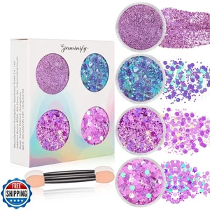 Paminify Purple Face Glitter Gel,4 Styles Butterfly Style Body Glitter Mermai - Foto 1 di 5