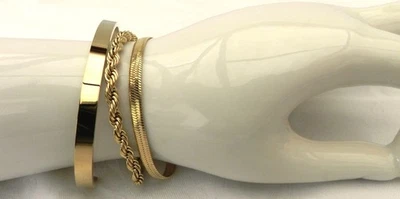 3er Set Armbänder, 3 Armbänder, Edelstahl, goldfarben, Armband - Bild 1 von 4