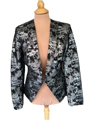 Gibson Black & Metallic Silver Brocade Blazer Size Small Rockabilly Glitz NYE - Image 1 of 4
