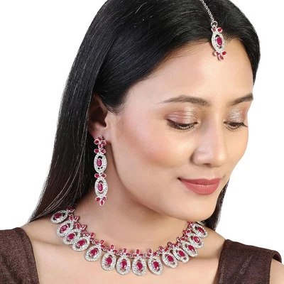 印度婚礼和新娘镀银水钻珠宝项链美国免税 — 第 1/4 张图片