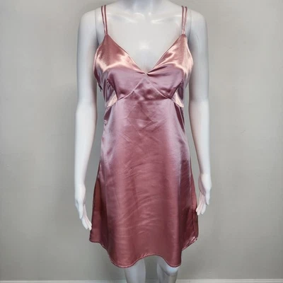 Vestido sin Mangas de Satén de Sidra Rosa Talla M Tirantes Cuello en V Y2K Años 2000 Noche Sensual Glamour Foto 1 de 4