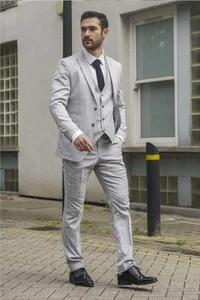 Men's Grey Checked 3 Piece Suit Tailored Fit formal Wedding - Picture 1 of 7