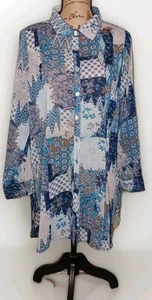 Cloth & Portrait - Semi-Sheer Bohemian Print Button Up Tunic - Women's Large - Picture 1 of 3