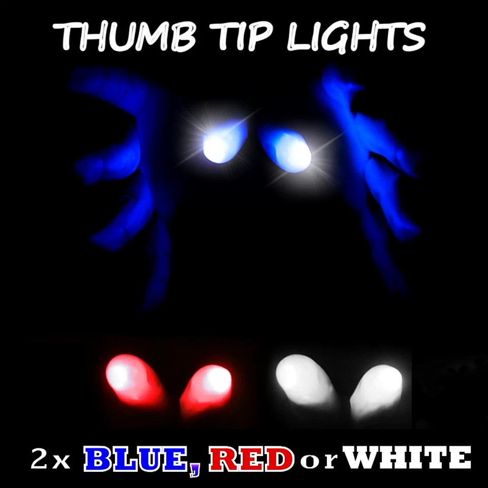 2x LIGHT UP THUMB FINGER TIPS MAGIC TRICK THUMBTIP TWO THUMBS IN RED WHITE BLUE - Image 1 of 1