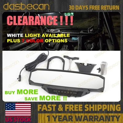 UTV Rear View Center Mirror 7 Color LED lights 1.2"-2" Clamp For Polaris RZR XP - Image 1 of 4