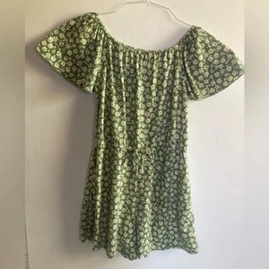 Zunie Girl size L 10/12 sage green & cream floral shorts romper elastic waist - Picture 1 of 5