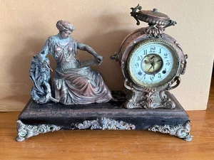 Antique New Haven Figural Mantle Clock - Metal, Heavy (Needs Repairs) - Picture 1 of 24
