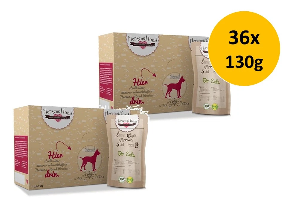 Herzenshund Bio Ente mit Bio Gemüse | 36x 130g Hundefutter - Bild 1 von 1