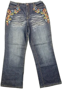 Jane Seymour Jeans Women's Size 16PT Embroidered Floral Distressed Denim NWT - Picture 1 of 8