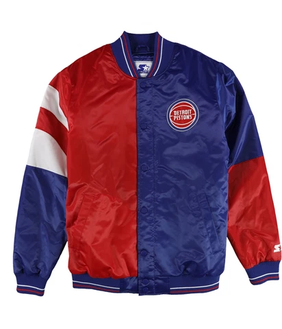 STARTER Mens Detroit Pistons Satin Varsity Jacket, Red, Large Cover