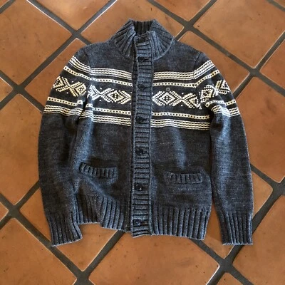 AMERICAN EAGLE Cárdigan Suéter Gris Blanco Sherpa Algodón Mezcla Lana Talla M Esquí Foto 1 de 4