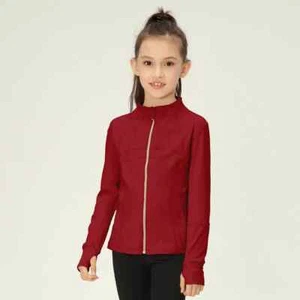 Girls Zip Jacket Long Sleeve Sports Jacket Kids Outdoor Running Coats Yoga Shirt - Picture 1 of 11