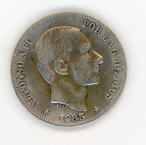 Hiszpania España Filipiny 20 centavos 1885 VF KM 149 srebrna moneta - Zdjęcie 1 z 2