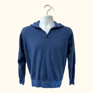 Peter Millar Crown Merino Wool Sweater 1/4 Zip Pullover M Italy Blue Stripe Golf - Picture 1 of 9