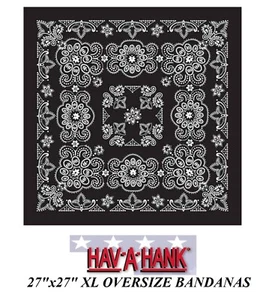 Hav-A-Hank XL BIG OVERSIZE BLACK PAISLEY 27x27"BANDANA Head Wrap Face Mask Scarf - Picture 1 of 1