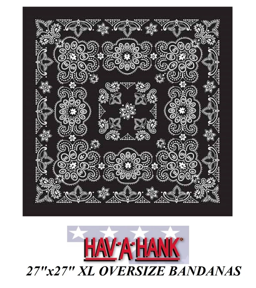 Hav-A-Hank XL BIG OVERSIZE BLACK PAISLEY 27x27"BANDANA Head Wrap Face Mask Scarf - Image 1 of 1