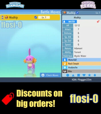 6IV Brillante Mudkip Pokemon Diamante Brillante y Perla Brillante Foto 1 de 2