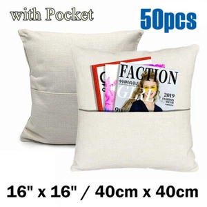 50pz 16"" x 16"" federa tascabile in lino bianco sublimazione copricuscino - Foto 1 di 13