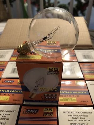 10 Feit Electric G16.5  25 Watt Clear Long Life Vanity Globe Light 130v Bulb - Image 1 of 4