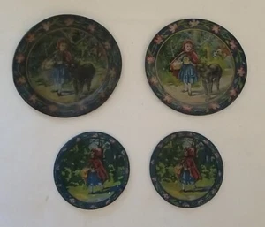 Set of 4 Vintage Little Red Riding Hood Tin Play Plates Great Graphics - Picture 1 of 11