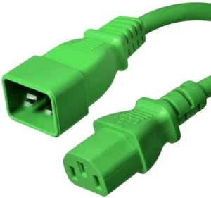 IEC 320 Power Cord C20 / C13 - Green 1 ft, 15A/250V 14 AWG - Iron Box # IBX-1621 - Picture 1 of 2